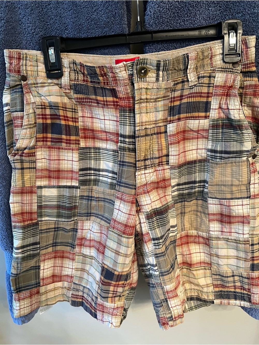 IZOD Men's Saltwater Madras Patchwork Plaid Shorts 100% cotton sz 30